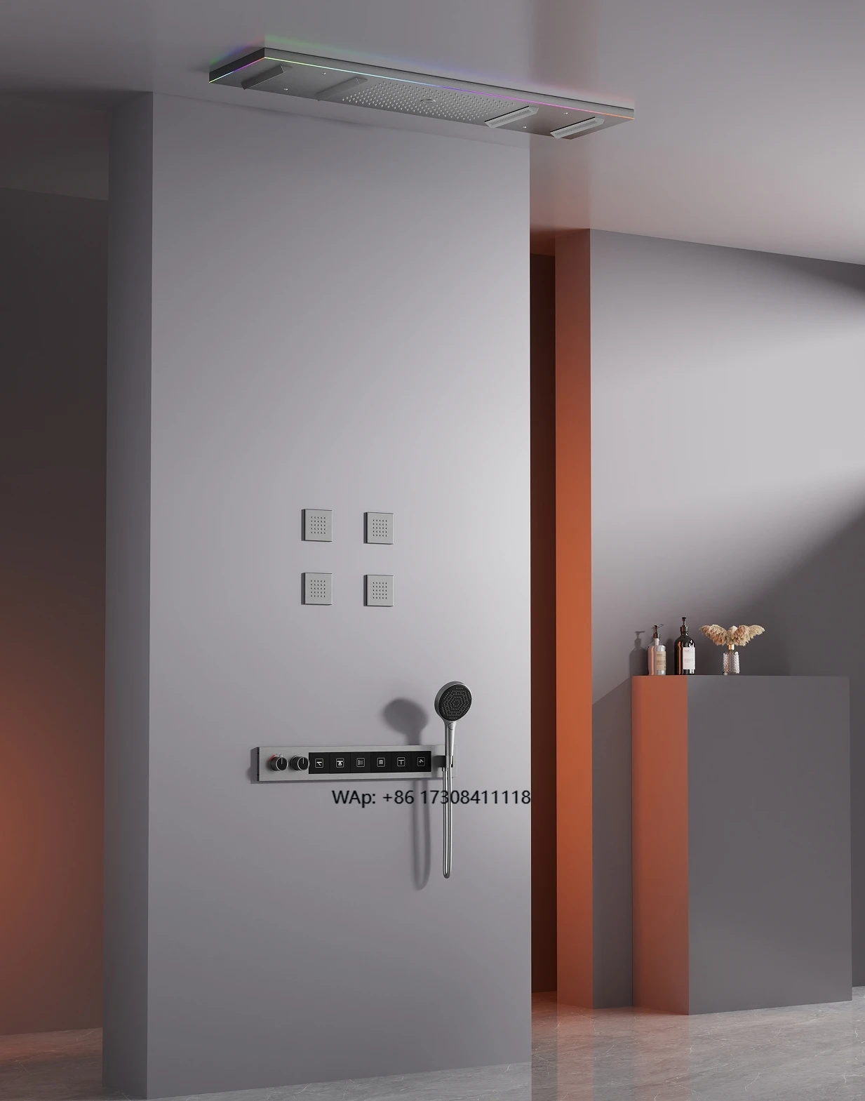 

12 X 48 Inch Big Flow LED Large Ceiling Rain Waterfall Water Column Thermostatic Shower Faucet Shower Set with Body Spray