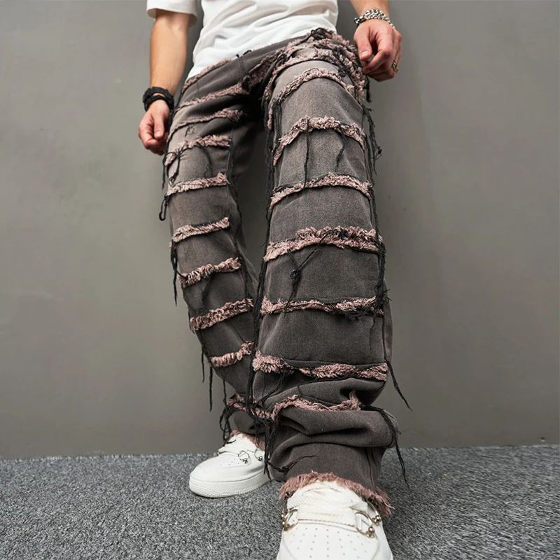 

Hip Hop 2yk Jeans 2024 Fashion Cat Whiskers Tassel Baggy Pants Men Clothing Casual Mid Waist Denim Pant Male Trouser Streetwear