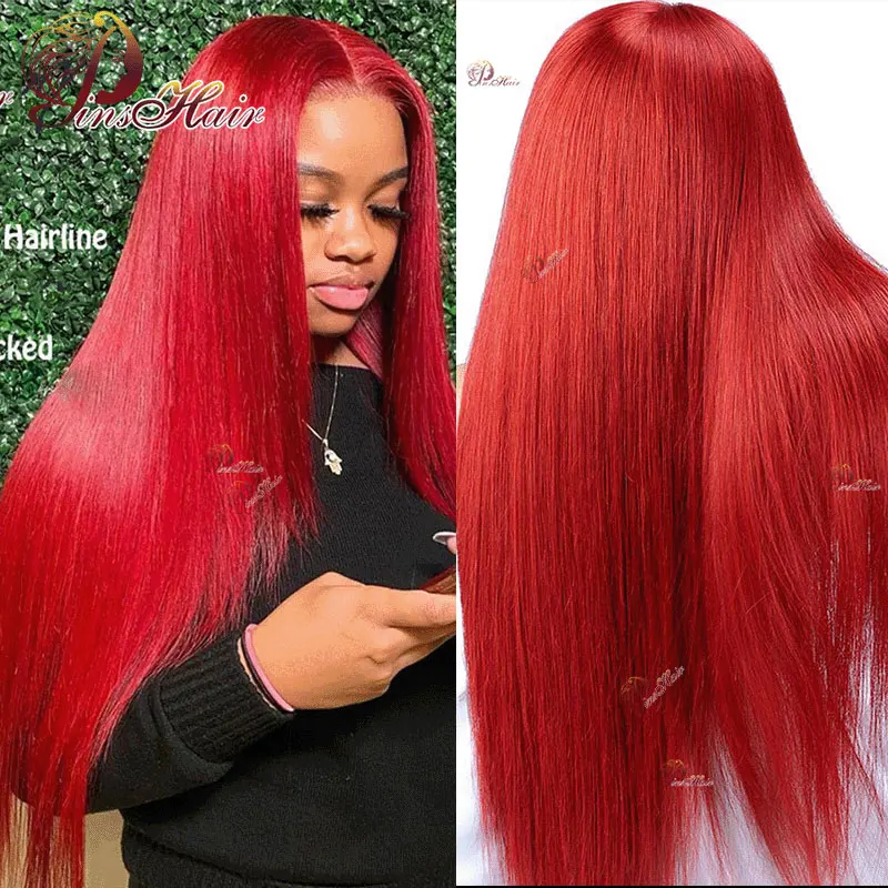 Heiße rote gerade 13x6/13x4 Spitze vorne Echthaar Perücken brasilia nische rote Spitze Frontal Perücke für Frauen Remy transparente Spitze Perücke