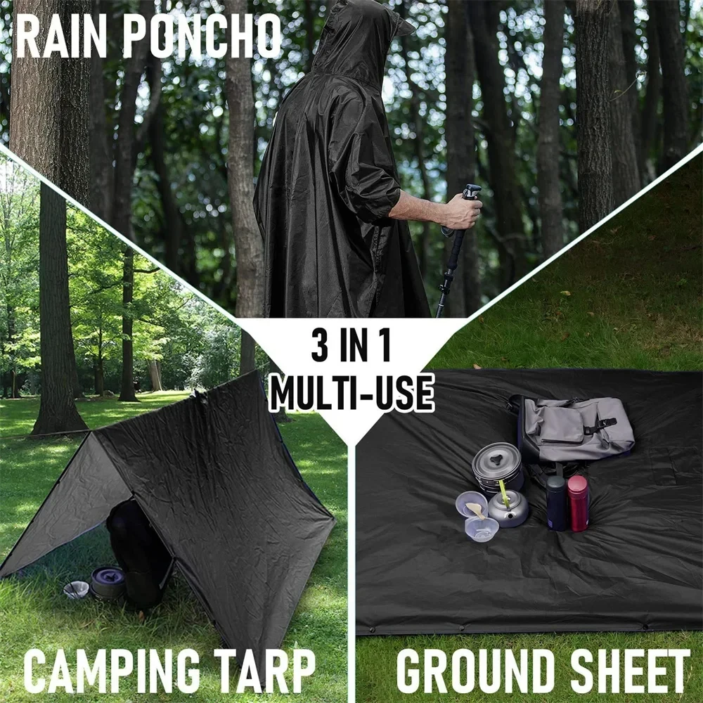 3 in 1 屋外軍事レインコートフード付きスリーブ防水レイ - Emergency Poncho Rain のレビューと価格