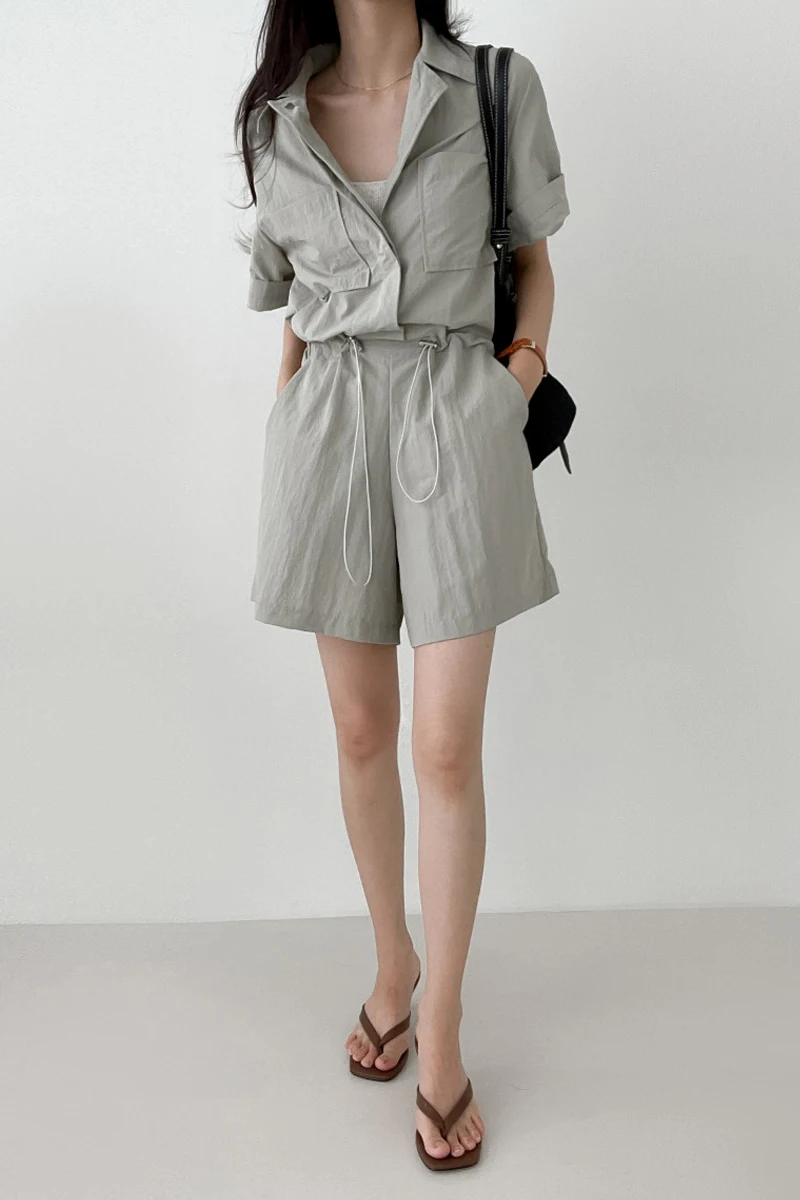 Retro Dstring Spodnie z wysokim stanem, z kołnierzykiem, codzienne, w stylu koreańskim, do pracy, modne, letnie, nowość