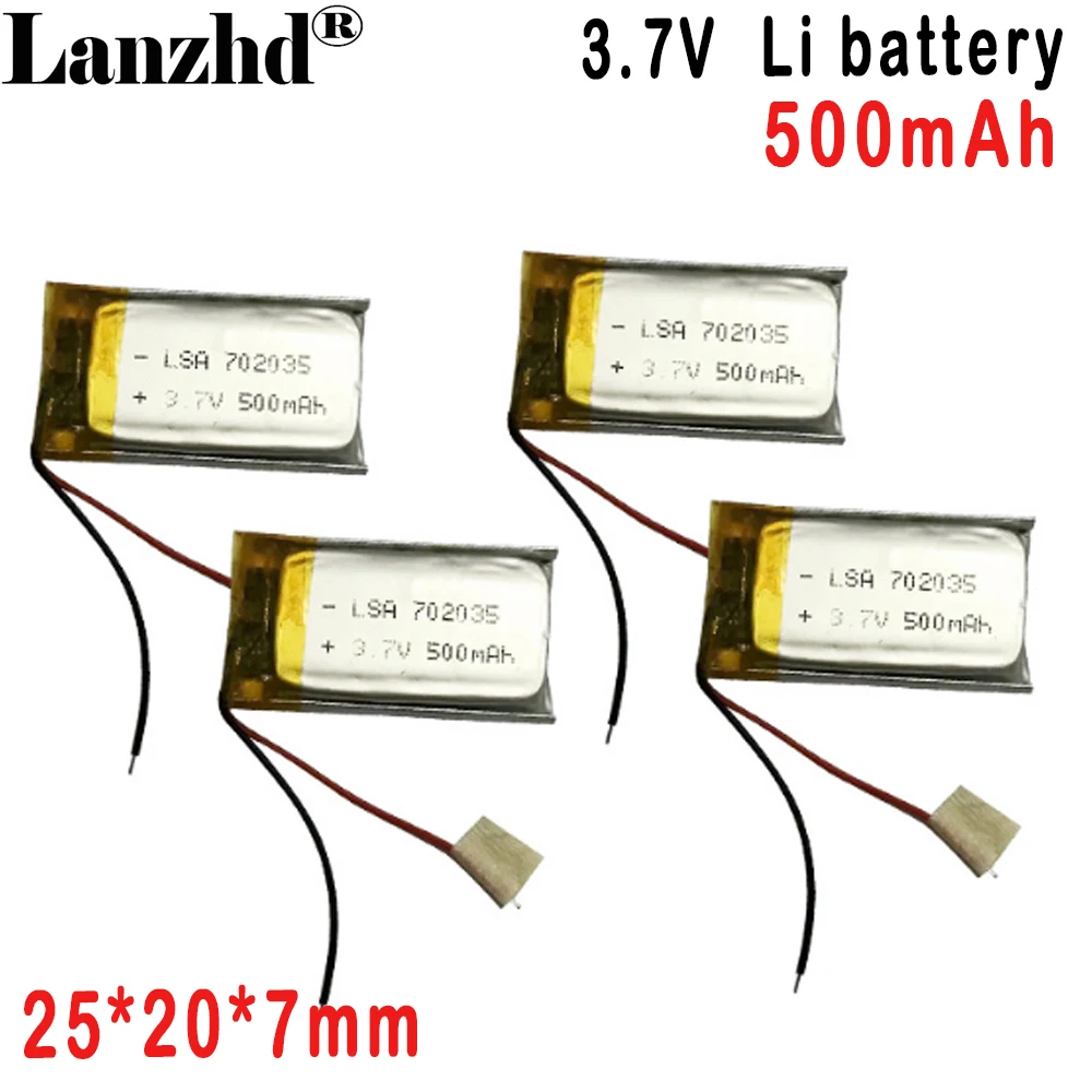 แบตเตอรี่ลิเธียมโพลิเมอร์ 3.7V 702035    500mAh สําหรับพัดลมขนาดเล็กเสียงอัจฉริยะเครื่องมือความงามแท็บเล็ต Smart Water Cup Humidifier