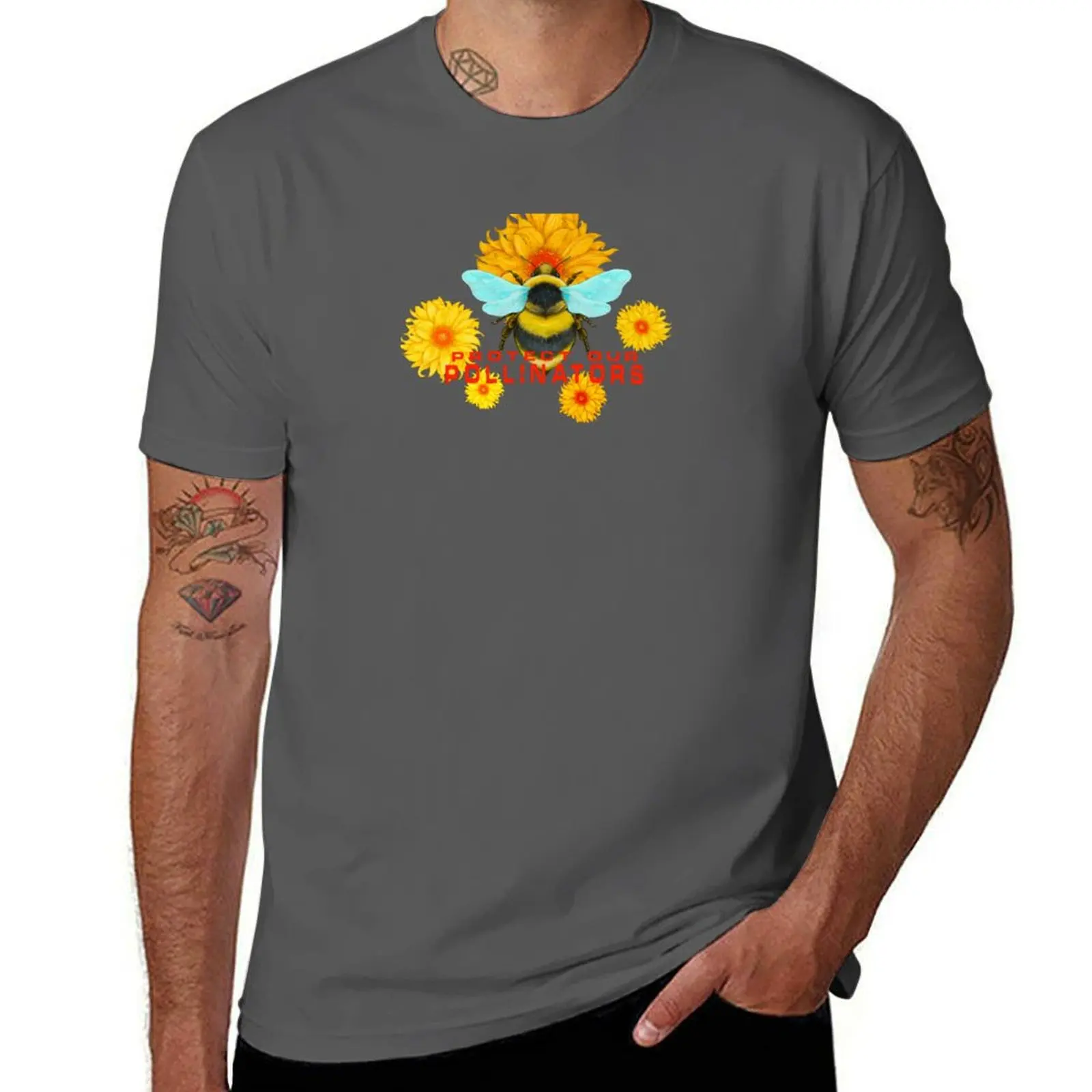 Protect Our Pollinators Bumblebee and Sunrise Daisy #2 T-Shirt oversized football t shirt Men's clothing