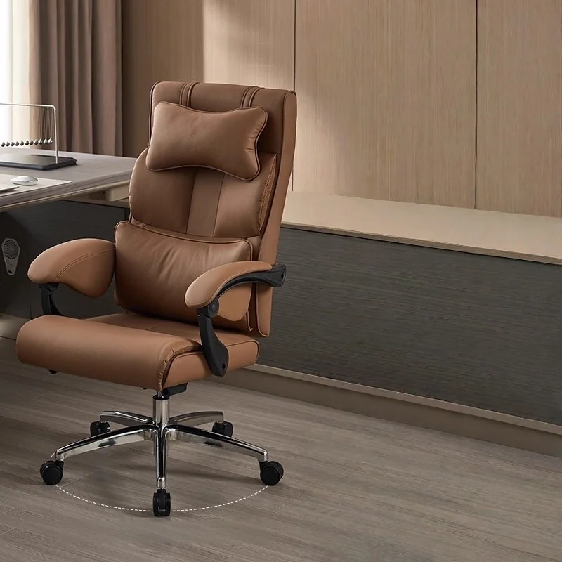 

Удобное офисное кресло с высокой спинкой. Эргономичное поворотное кресло для менеджера с поясничной опорой и подголовником. Кресло для босса.