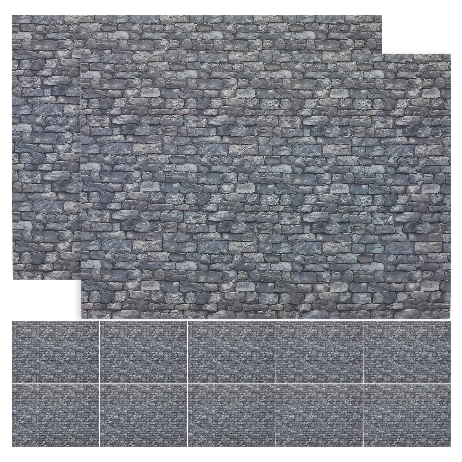 12Sheets Dollhouse Wallpaper Self Adhesive Stone Pattern Peel Stick Miniature Flooring Wall Cladding Interior Decoration for 1