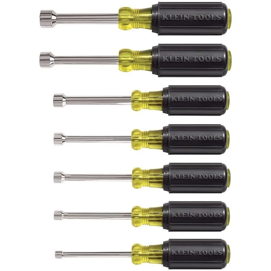 Klein Tools 631 Tool Set Made in USA Nut Driver Set w Hex Nut Sizes 3 16 1 4 5 16 11 32 3 8 7 16 and 1 2-Inch on 3-Inch Full Ho