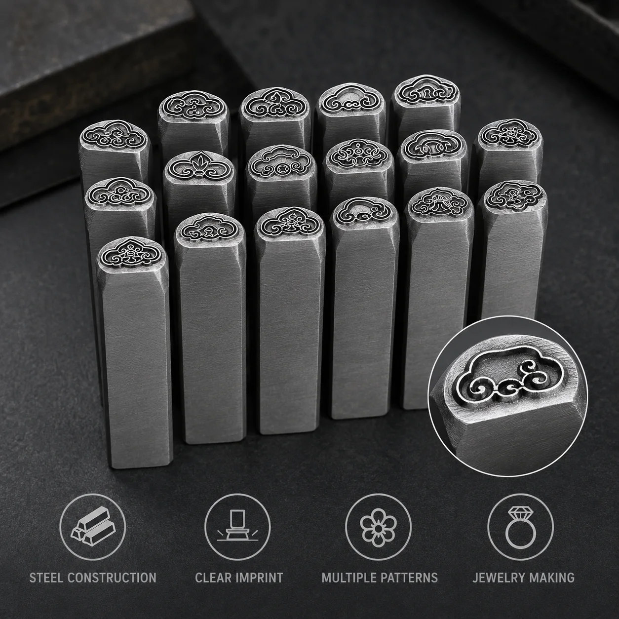 Ruyi Pattern Steel Stamping Set for Gold Silver Bracelet Making DIY Personalized Jewelry Craft Embossing Tool Kit Jewelry tools
