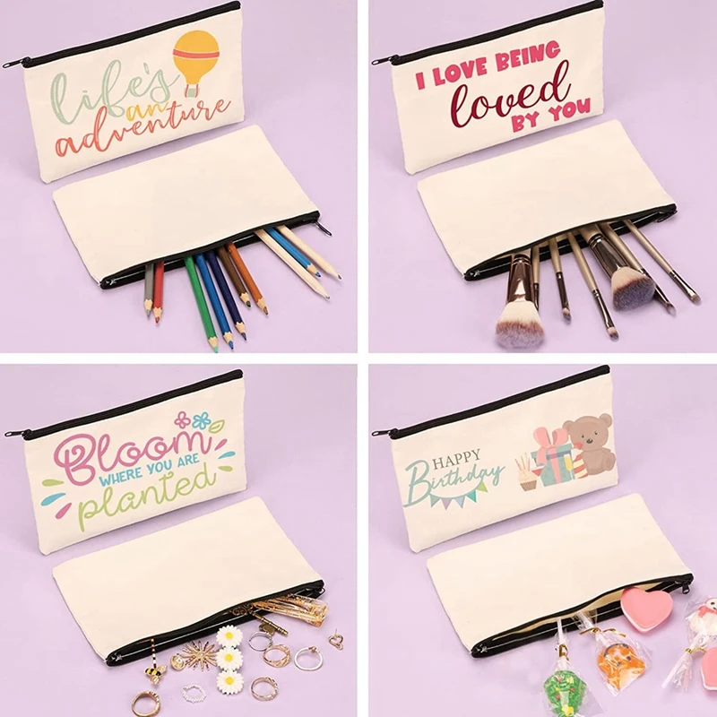 45Pcs Blank Canvas Zipper Pouch Zipper Canvas Cosmetic Bag For DIY Craft Canvas Makeup Bags (8.3X5 Inches)