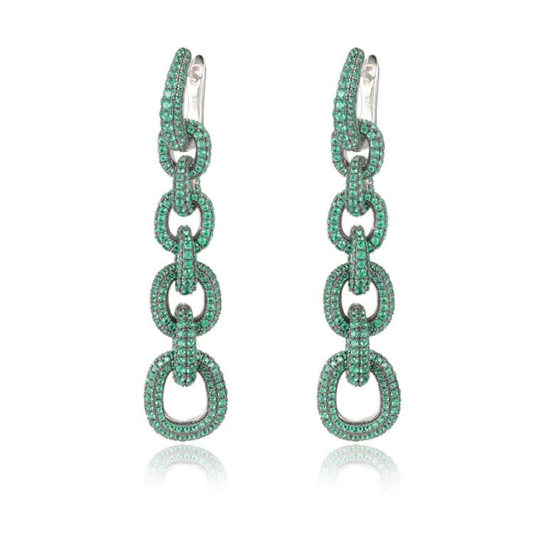 Vintage Long Cuban Link Drop Earrings Cubic Zirconia Iced Out Cuban Chain Earrings