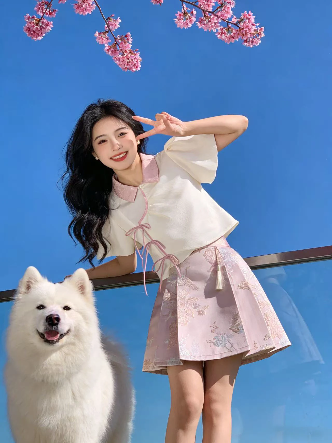 

New Chinese Style Sweet Lightweight Summer Shirt And Skirt Set Women's Fashion Two-Piece Ensemble Short Sleeve High Waist Sho...