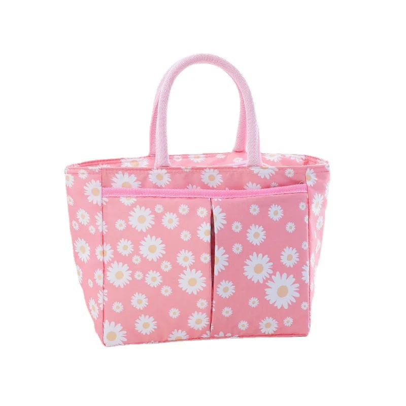 Daisy Printed Lunch Bag Thermal Insulation Large Capacity Handbag Cute Picnic Drinks Lunch Box Storage Bag Portable Lunch Pouch