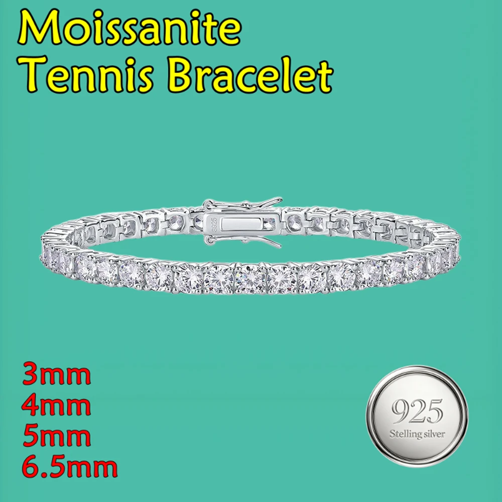3-6.5mm D Color VVS1 Moissanite Tennis Bracelet Full Diamond GRA S925 Sterling Silver Plated 18k Wedding Party Jewelry