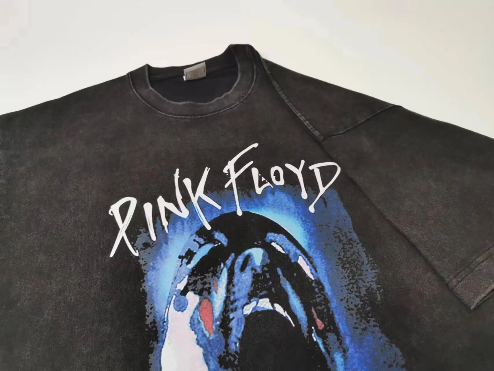 2024 Wash Old T-shirt Pink Floyd American Vintage Loose Short Sleeve Men\'s Loose Cotton Crew-neck Top