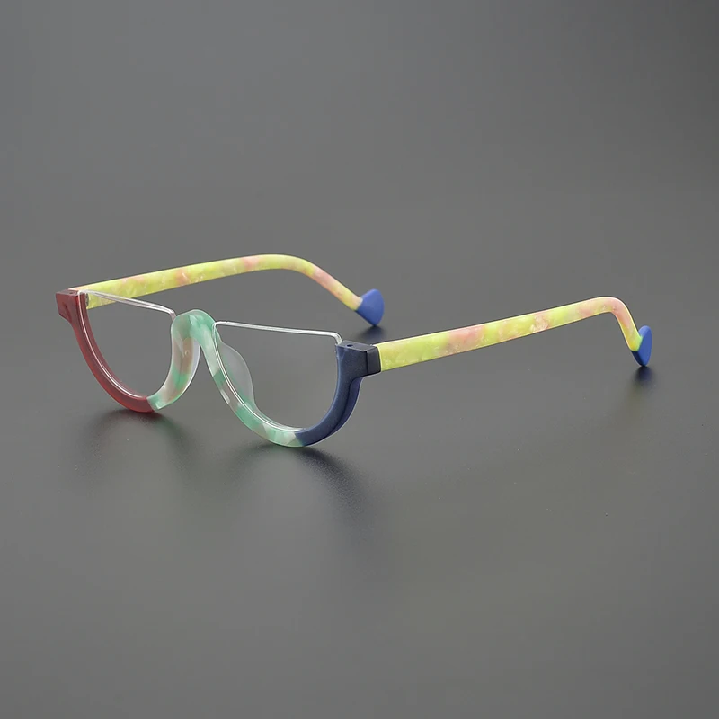 2024 New Vintage Matte Acetate Half Glasses Frames Handmade Eyeglasses Frame Fashion Colorful Eyewear Customizable Lenses