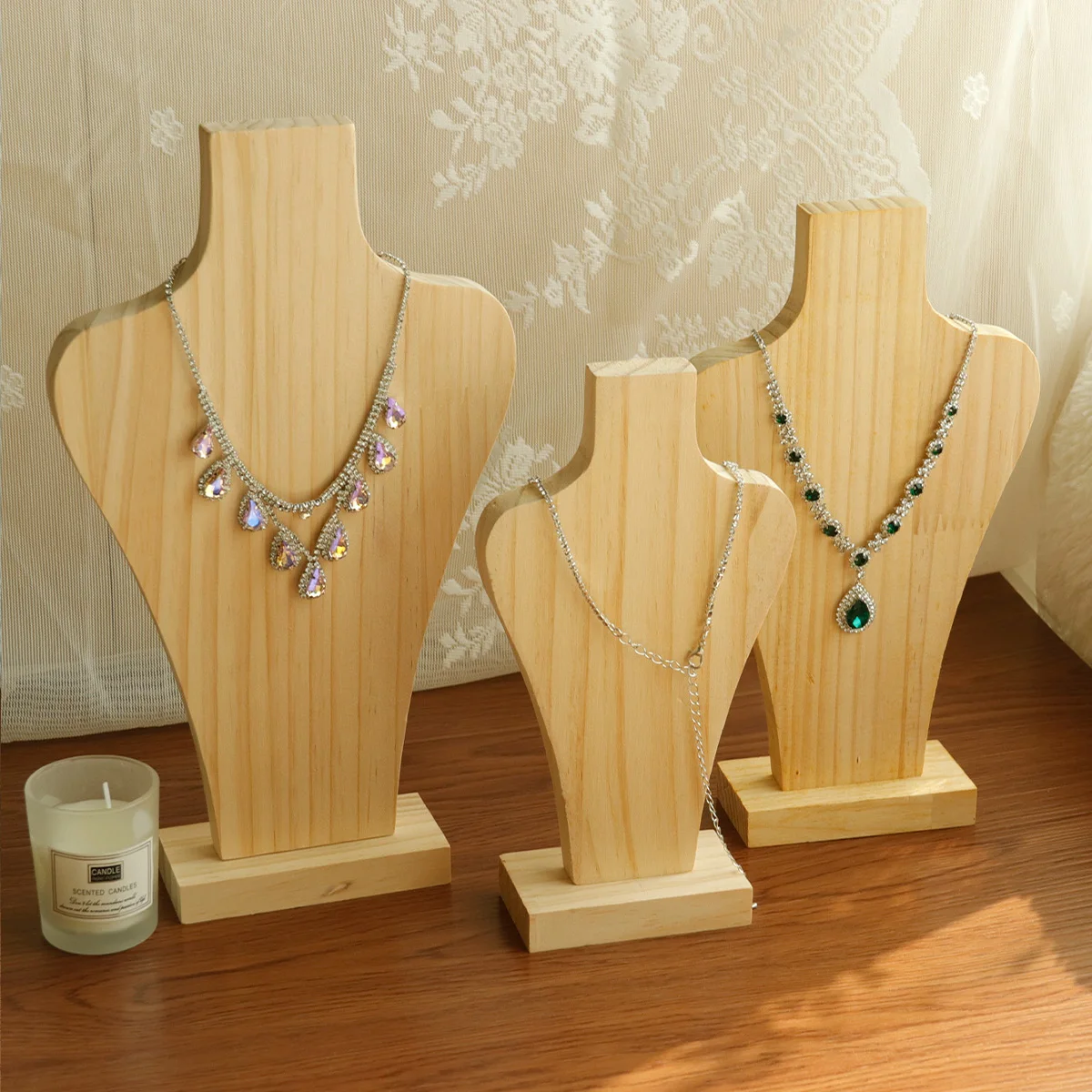 

Wood Portrait Necklace Holder Vintage Jewelry Display Stand Counter Necklace Storage Display Rack Women's Jewelry Shelf