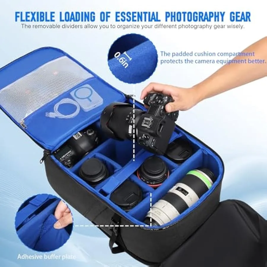 Camera BackpackCamera Bag for Photographer Professional DSLR SLR Mirrorless Camera Cases Fit 15.6 inch Laptop Compartment Trave