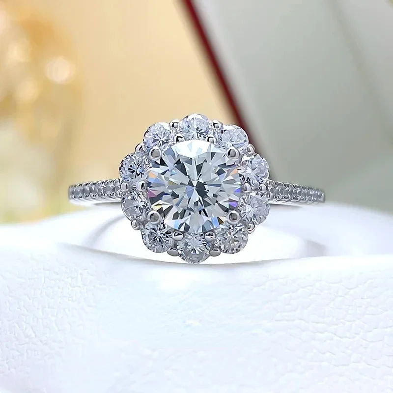 1 Carat Bud Style Imitation Ring Imported From Women 5a High Carbon Diamond Precision Full  Micro Inlay Valentine'S Day G