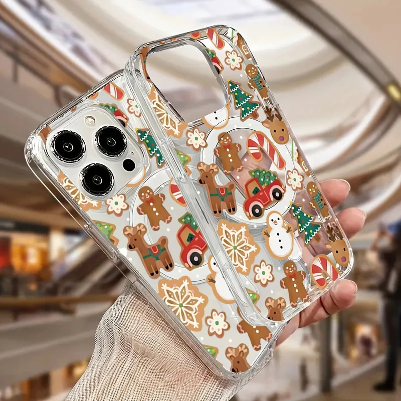 เคสใสลายตุ๊กตาหิมะแม่เหล็กน่ารัก สำหรับ iPhone 17 16 15 14 13 12 11 Pro Max 7 8 Plus XS XR 17 Air 16E