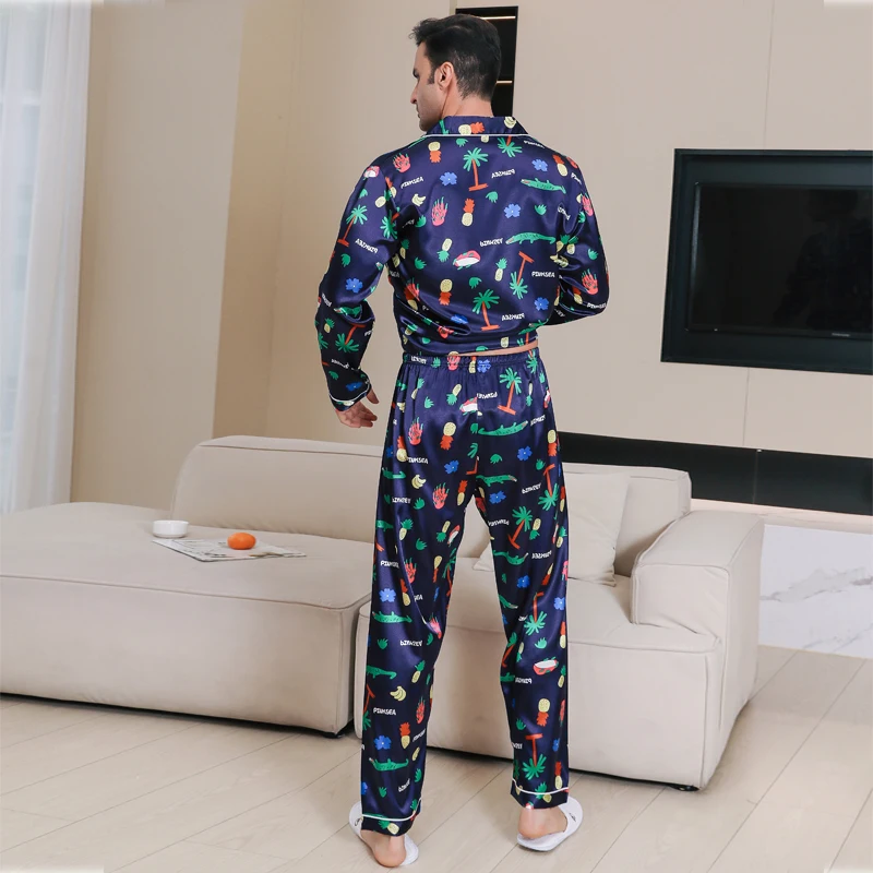 Men's pajamas long sleeves summer ice beautiful home clothes men's spring and autumn casual thin cardigan can wear out two suits