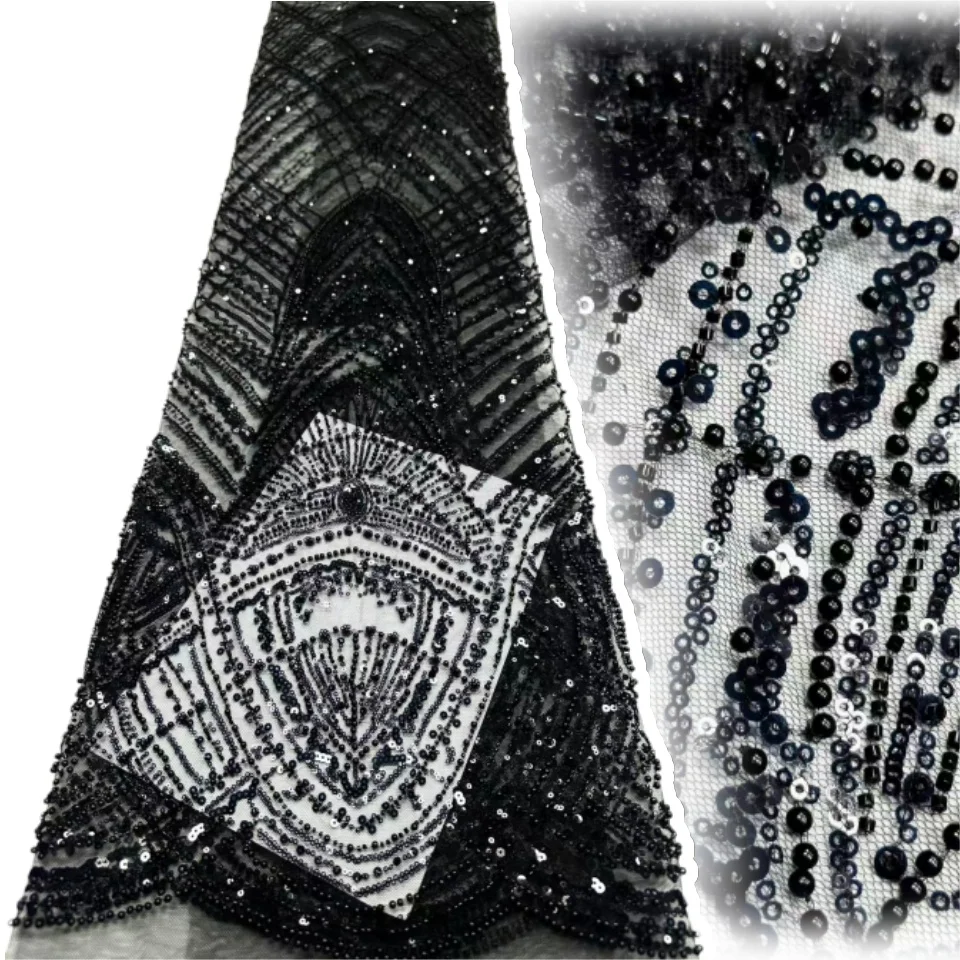 

African Lace Fabric Beaded Lace Fabric With Sequins Nigerian Bridal High Quality Embroidery Tulle Lace Fabric For Wedding CC1684