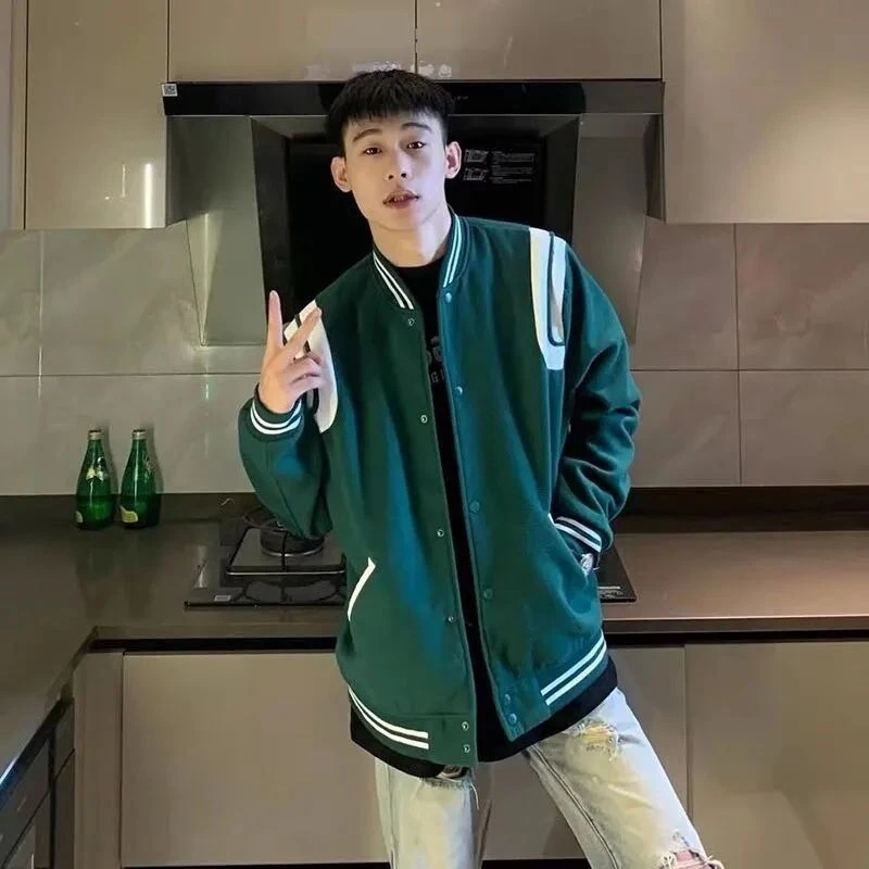 

Модная брендовая мужская негабаритная американская повседневная уличная одежда, индивидуальная твидовая бейсбольная куртка INS, универсальное свободное пальто, топ