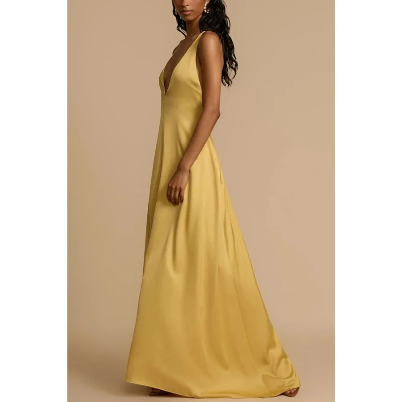 2025 エレガントな女性のサテン床の長さのドレスセクシーなスリム V ネック背中の開いたコルセットパーティー式イブニングゲストカクテルロングドレス