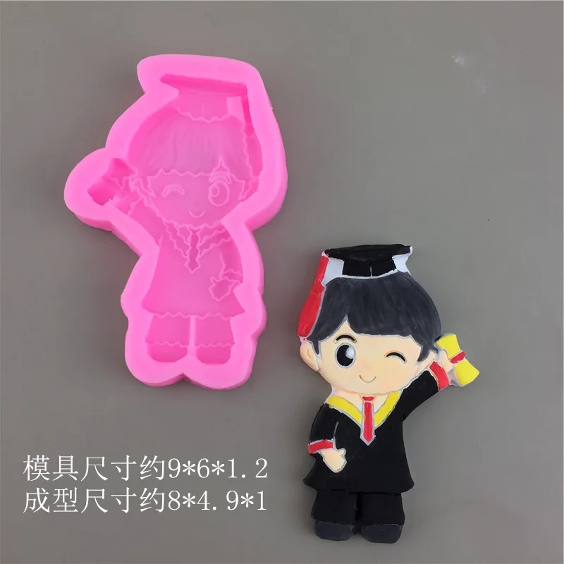 Graduation Season Doctor Boys and Girls Silicone Mold Flipping Sugar Chocolate Gypsum Dropping Glue Decorative Tool Cake Mold