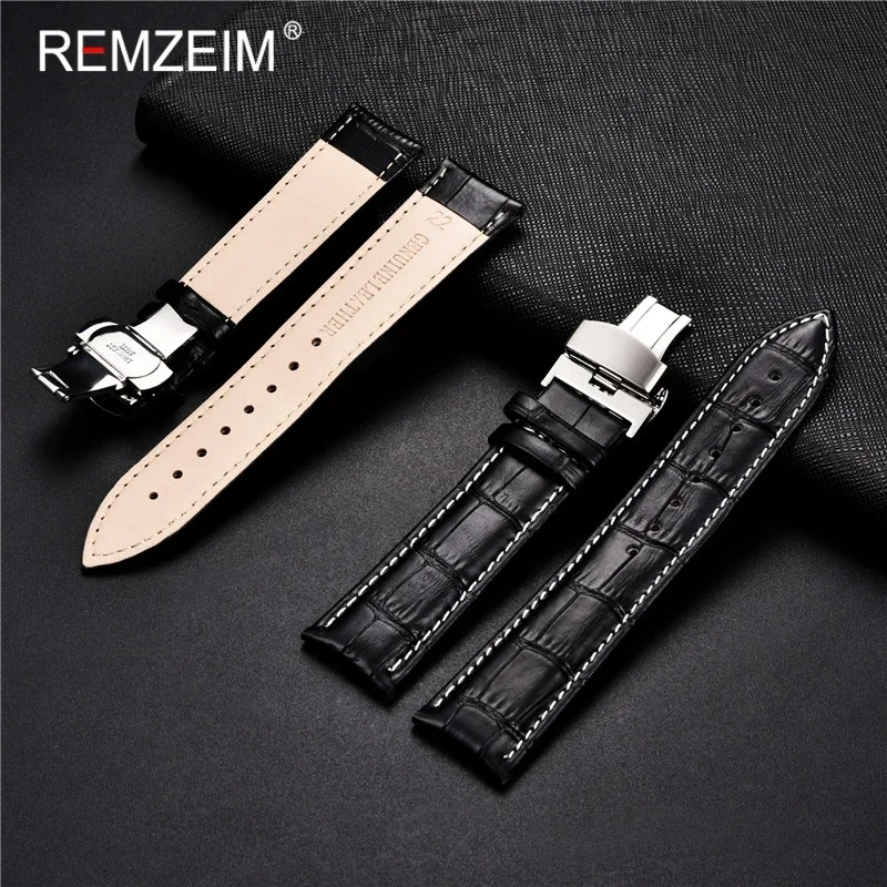 REMZEIM kordonlu saat 16 17 18 19 20 21 22 23 24mm buzağı hakiki deri kayış Watchband kutusu ile saat kayışı izle aksesuarları