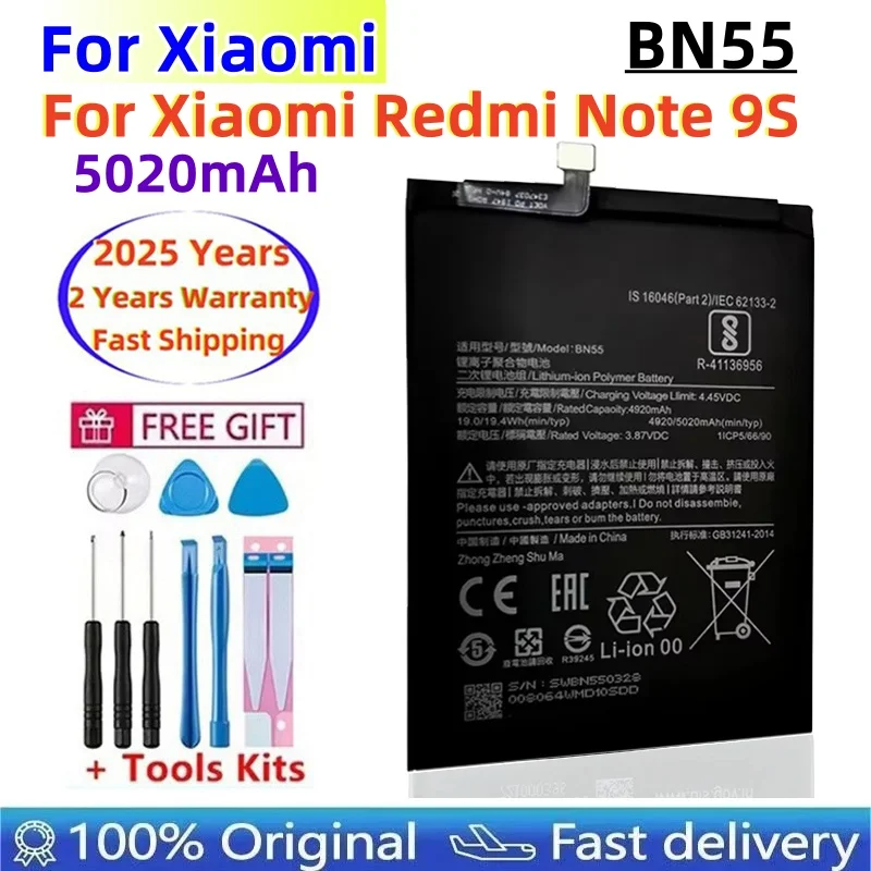 

BN55 New High Quality Replacement Battery For Xiaomi Note 9S Phone Battery 5020mAh High Capacity Fast Shipping+ Free Tools
