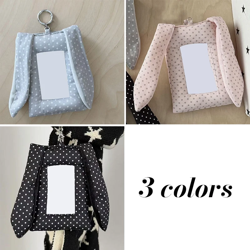 Cute Y2K Polka Dot Rabbit Ears Card Holder 3 Inch KPOP Photocard Pendant ID Badge Bag Charm Korean Style Gift For Student Girl
