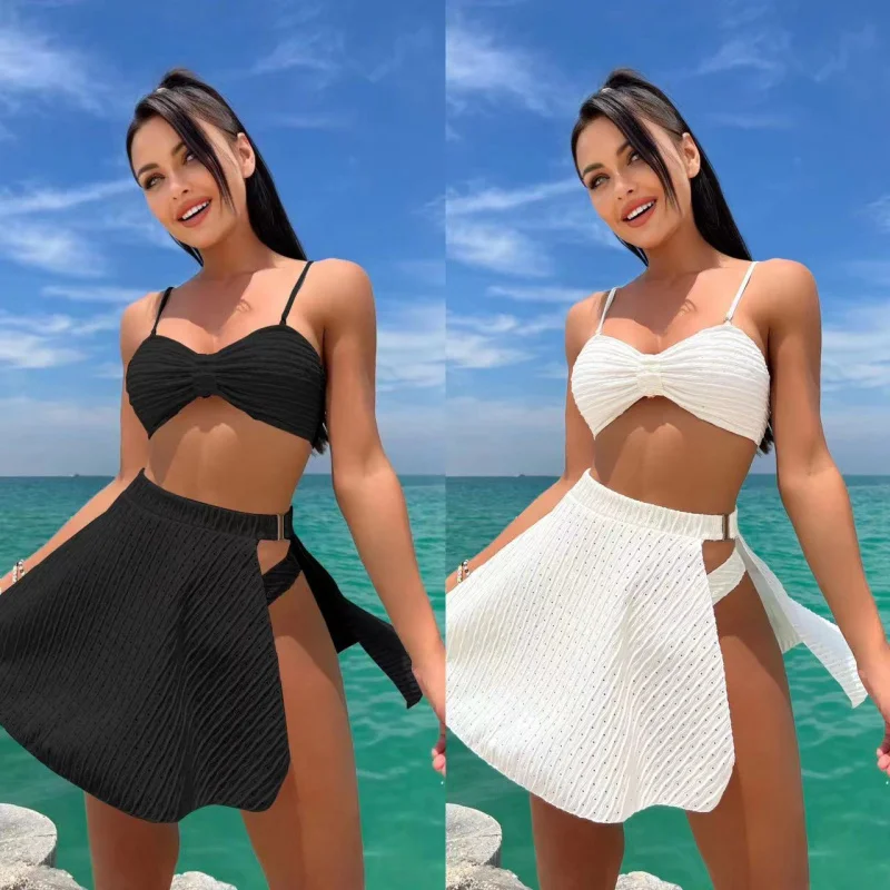 New Eye Leakage Cloth Sexy Side Leakage Gauze Skirt Three-Piece Set Swimwear Swimsuit Bikinibikini