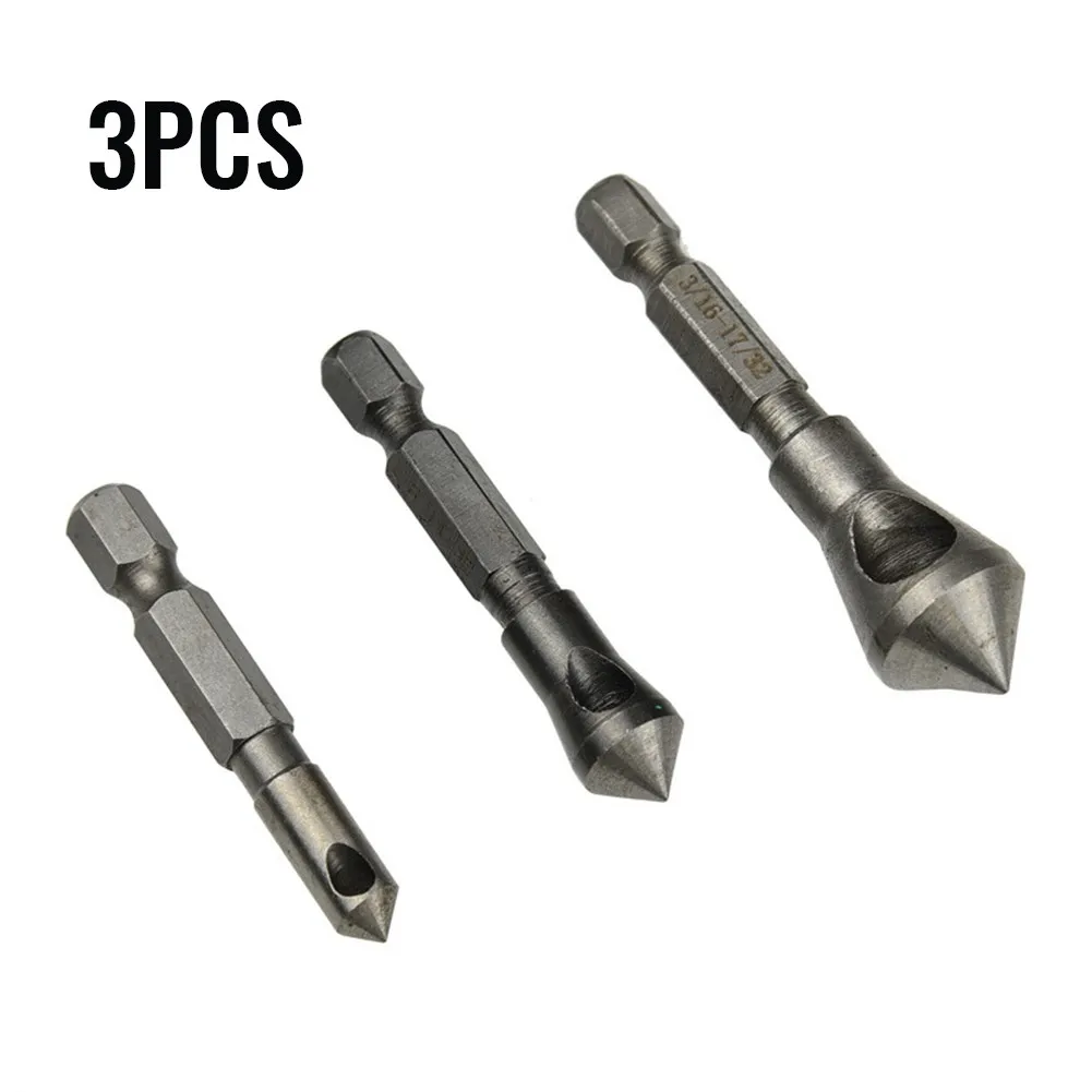 3Pcs 90 Degrees Countersink Bit Set Deburring Drill Bits Tapper Hole Cutter Hand Tools Wood Wooden Metal Plastic Chamfer Set