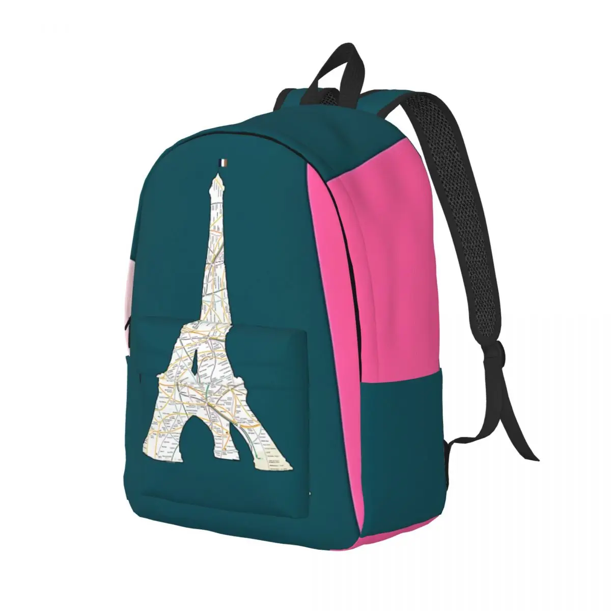 Birthday Gift Sports Meet Commemoration Zipper Closure Knapsack Eiffel Tower Adjustable Strap Girl Boy Knapsack Camping