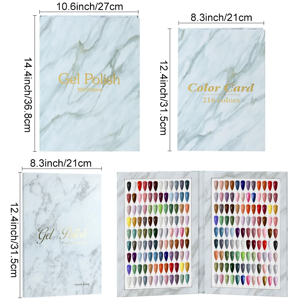 160/216/320 Colors Marbling Nail Display Book Nail Polish Books With Fake Nails Tips False Nails Styles Showing Book Nails Tool