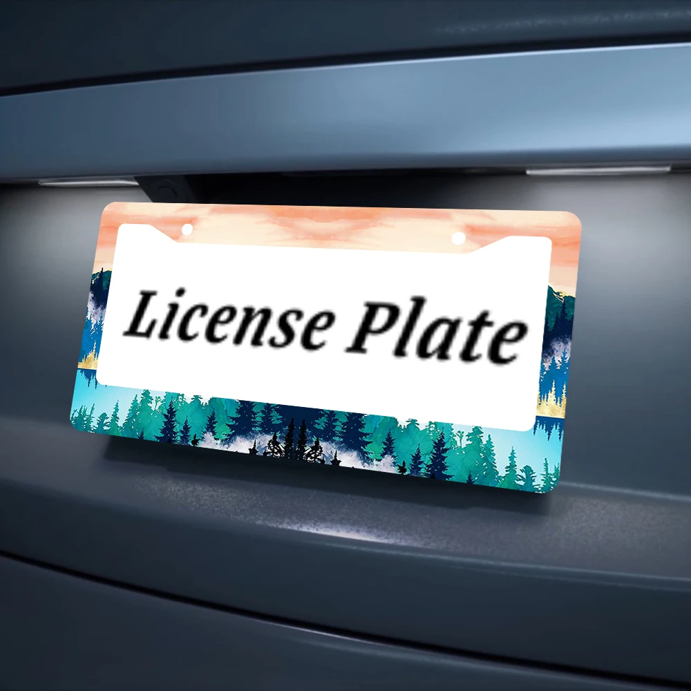 متعدد الألوان نمط الغابات 2 حفرة الألومنيوم إطار لوحة الرخصة 6x12 بوصة مع المسمار مجموعة الرجعية الجدة سيارة الديكور هدية #5