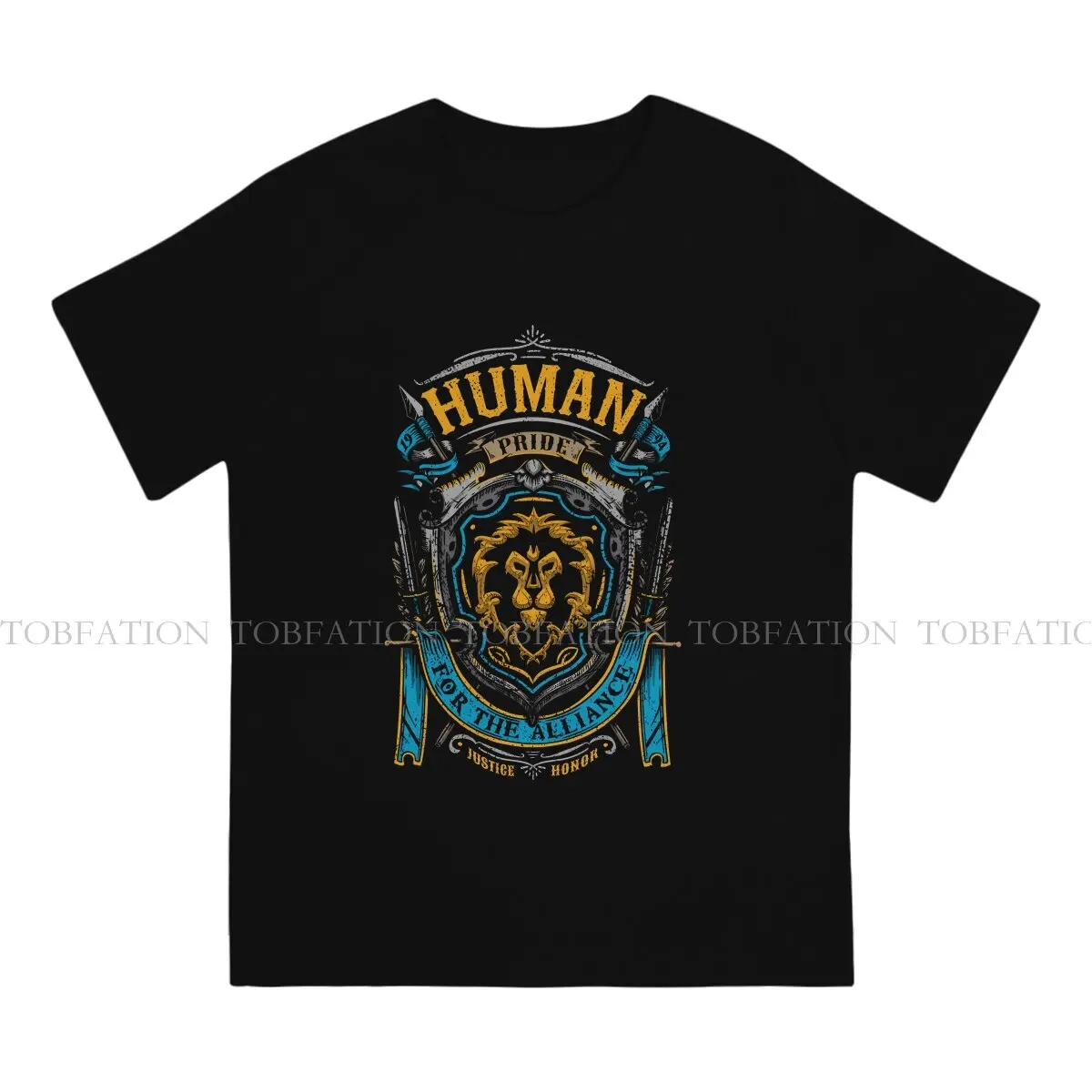 World of Warcraft Human Pride 100% Cotton T Shirt Vintage Graphic Men's Tee Shirt O-Neck  Men Clothing