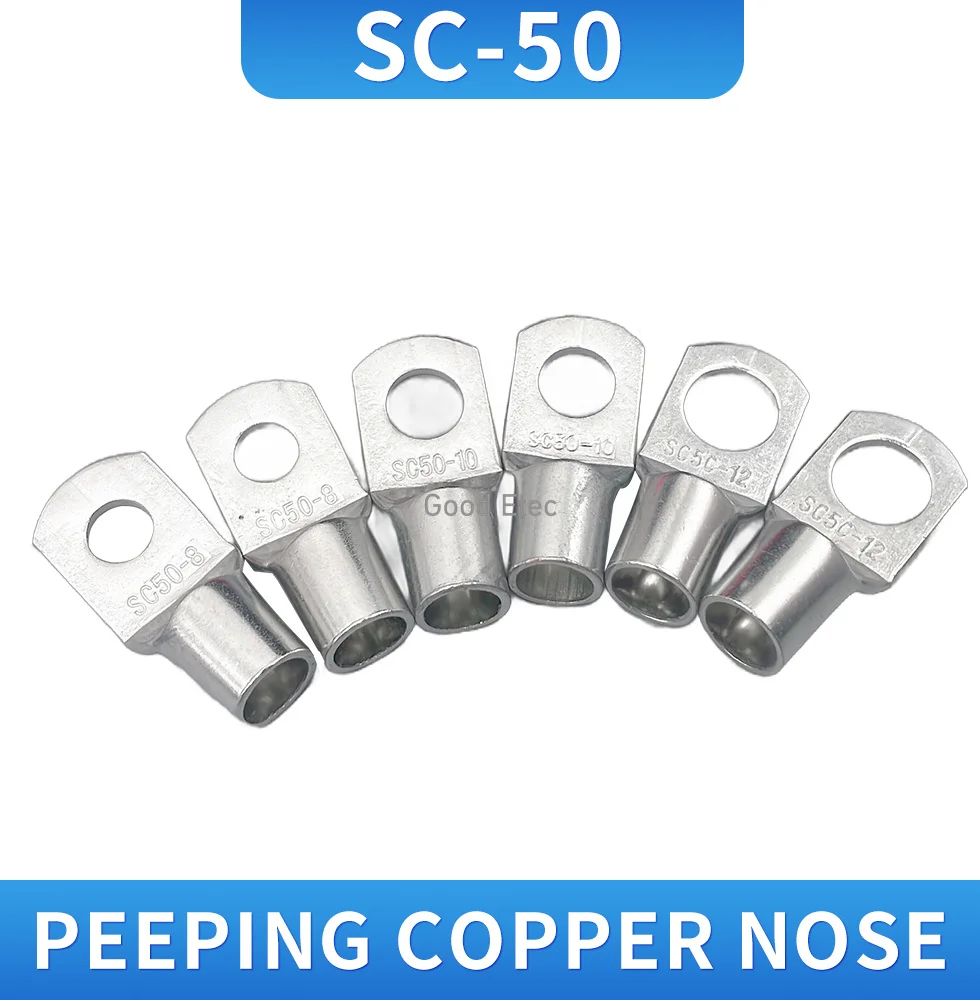 10PCS SC50-6 SC50-8 SC50-10 SC50-12 Tin Plated Copper  Bolt Hole 50mm² Cable Wire Cable Lug Battery Connector Crimp Terminal