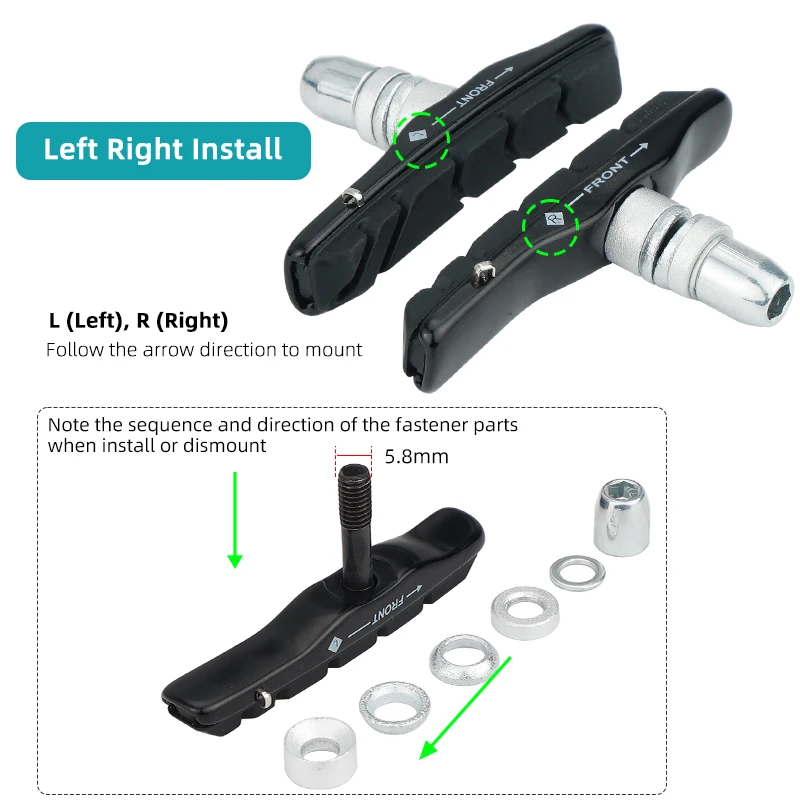 Deemount Quality V-Brake Pads MTB Mountain Bicycle 72mm Caliper Brake Alum. Shoes for Linear Pull Brakes All Weathers Low Noise