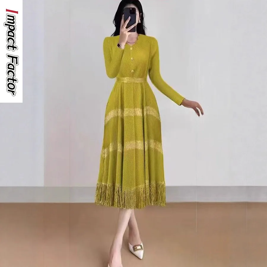 

Miyake Fashion Women's Autumn High Waist Medium and Long A-shaped Skirt Thickened and Skinny Swing Skirt Long Skirt 2025 New