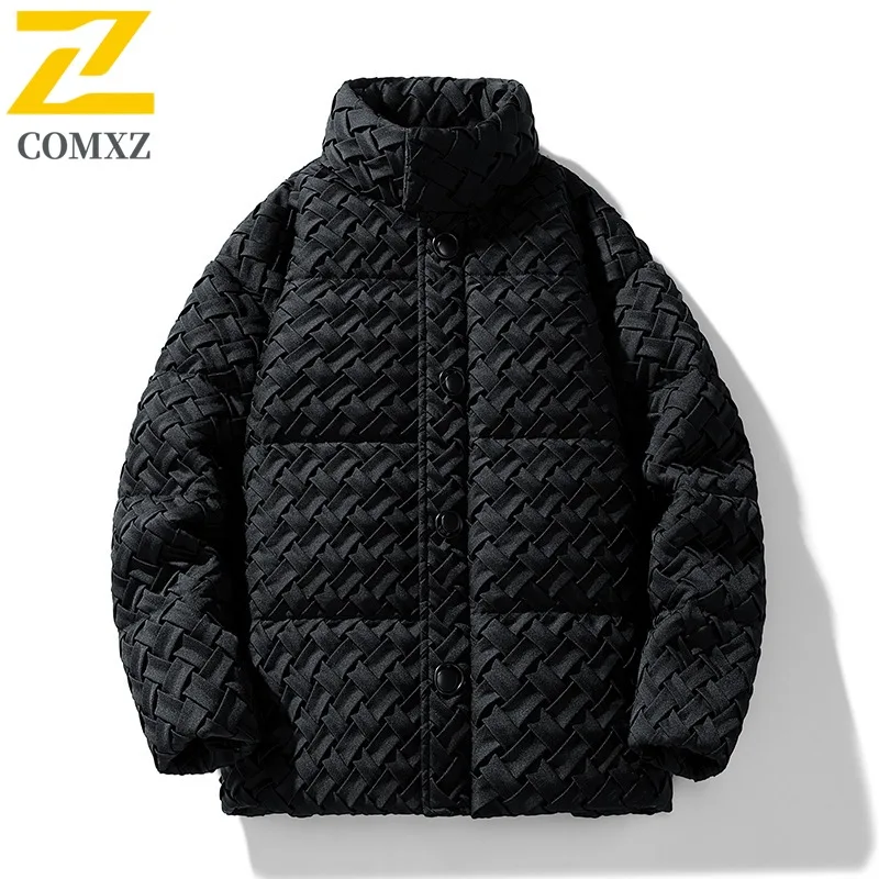COMXZ Down Jacket Classic Stand Collar White Duck Down Lightweight Coat Trendy Plaid Design Hiking Travel Anti-Cold Winter Wear