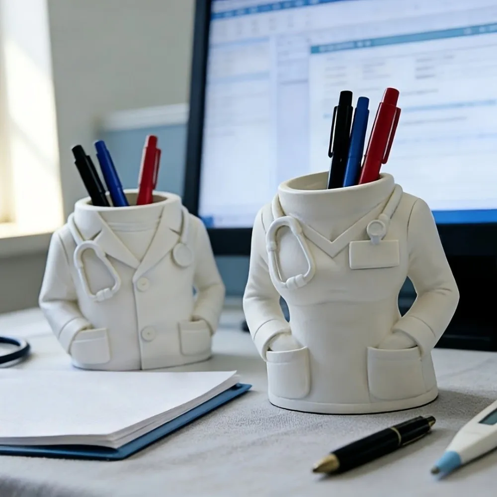 Creative Doctor and Nurse Figure Pen Holder Durable Multifunctional White Coat-Shaped Pen Holder Chic 3D Printing