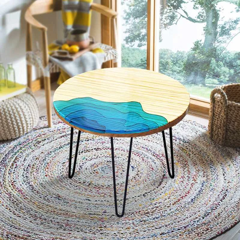 Nordic small tea table solid wood epoxy river table modern simple light luxury rustic wooden round coffee side table tray