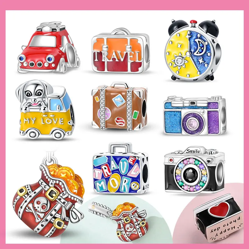 

Чемодан для транспортировки, серебряная коробка 925, будильник, желтая бутылка пива, бусины, подвеска для оригинального браслета, ювелирные изделия для женщин и девочек