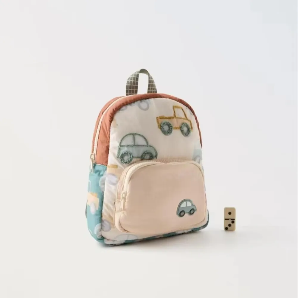 Cartoon Car Embroidery Children's School Backpack Multifunctional Kindergarten Students Schoolbag Lightweight Backpack