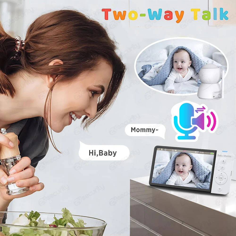 5 Inch HD Baby Monitor with Camera Pan-Tilt-Zoom 5000mAh Long Life Battery IPS Screen PTZ Babyphone Babysitter Camera Holder