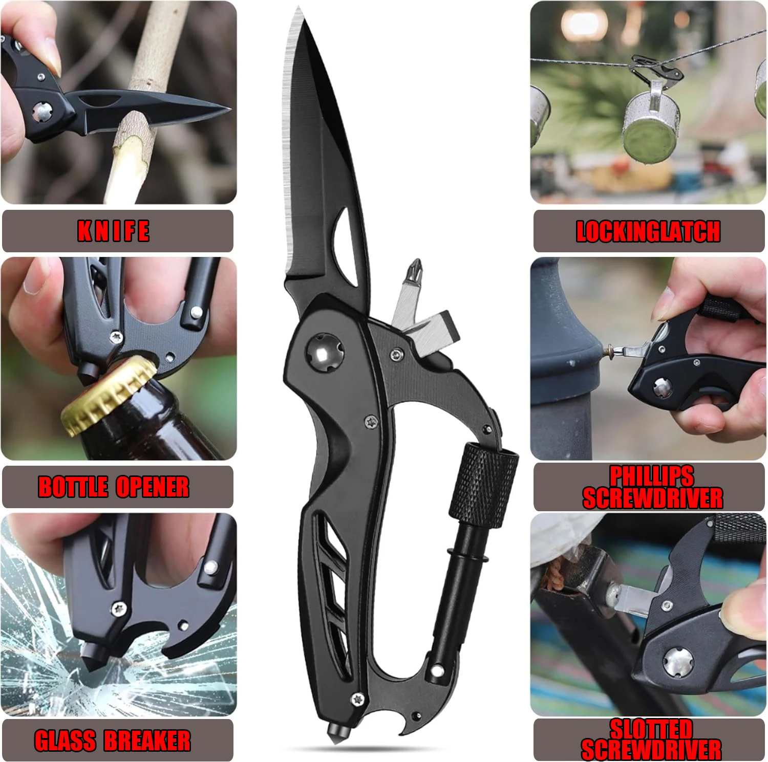 Outdoor multi-functional tool, EDC knife, foldable portable tool, climbing buckle, for outdoor camping and hiking, men's gift