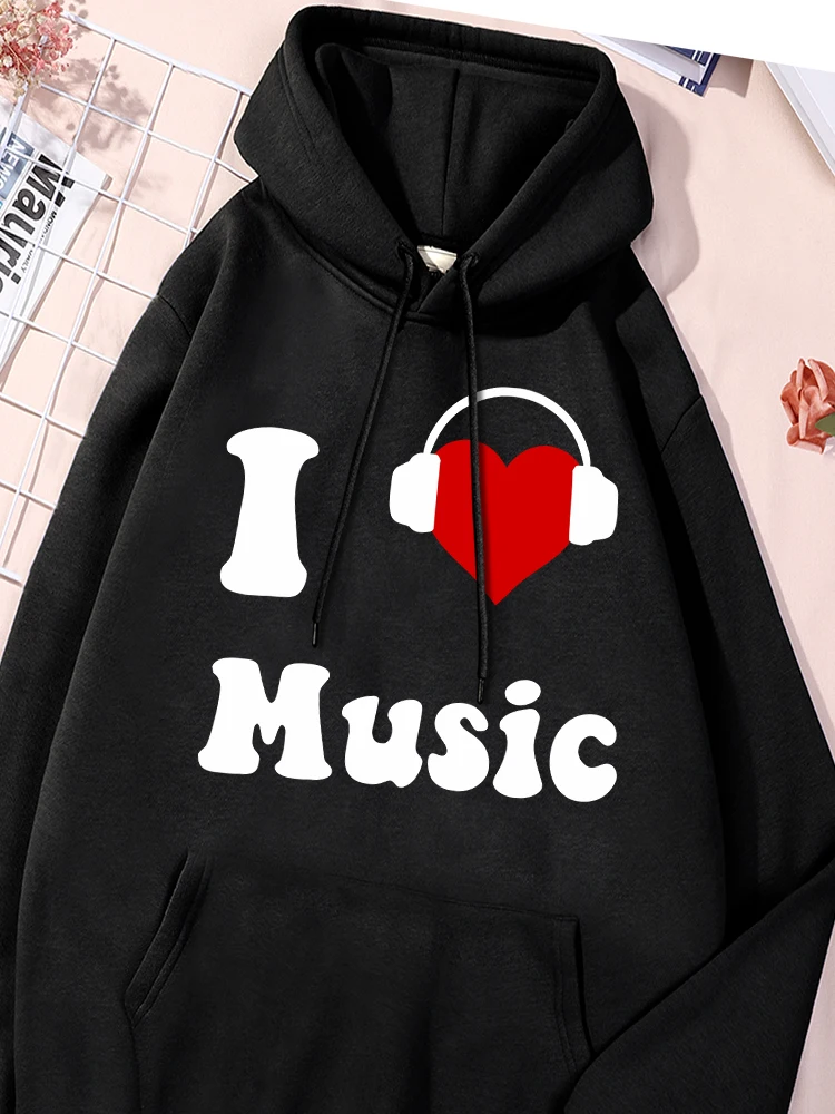 

I Love Music Printing Female Hooded Leisure Essential Sport Shirts Machine Washable Comfy Sportwear Versatile Fleece Clothing