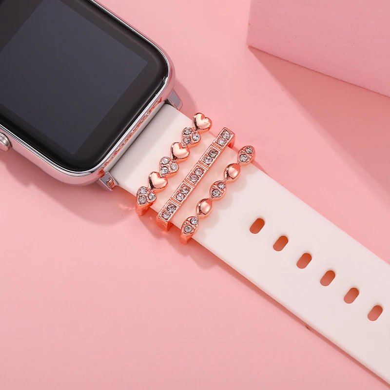 Dây Đeo Đồng Hồ Vòng Charm Bộ Dành Cho Iwatch 3 Cái/bộ Móng Tay Charm Phụ Kiện Cho Dây Đồng Hồ Dây Đeo Silicone Trang Sức Vòng Tay Charm