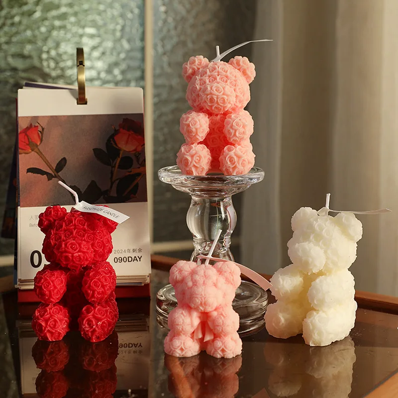 1PC 3D Rose Bear Aromatherapy Candles for Home Decoration Lovely Scented Candle Photography Props Festival Home Ornaments