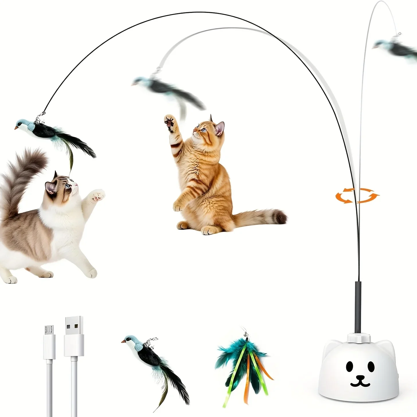 

Automatic Electric Flying Bird Feather Toy for Indoor Cats - The Ultimate Enrichment for Both Kittens And Adult Cats. This Interactive Cat Toy Features a Stick-On Design with a Strong Suction Cup, Allowing for an Engaging Swinging Motion